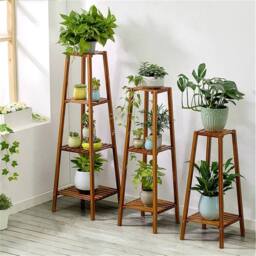 NESTLUNE 2tier Tall Bamboo Plant Stand Pot Holder Shelf in Brown - Size: 100 cm x 15 cm - thumbnail 3