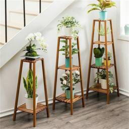 NESTLUNE 2tier Tall Bamboo Plant Stand Pot Holder Shelf in Brown - Size: 100 cm x 15 cm - thumbnail 2