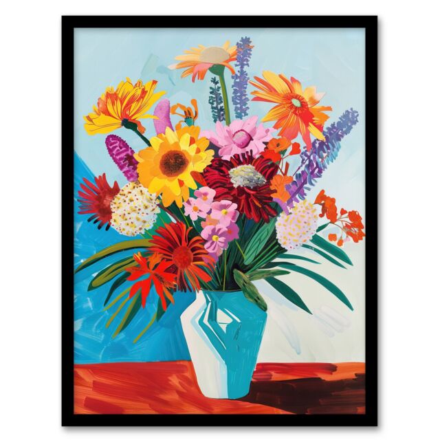 "Artery8 Colourful Spring Flower Bouquet Vibrant Painting Framed Art Print - Size: W12"" x H16""" - image 1