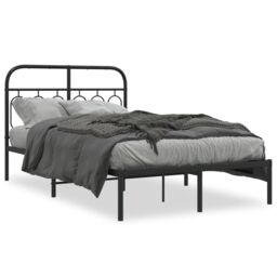 Berkfield Home Metal Bed Frame without Mattress with Headboard Black 120x200cm - Size: Small Double - thumbnail 2