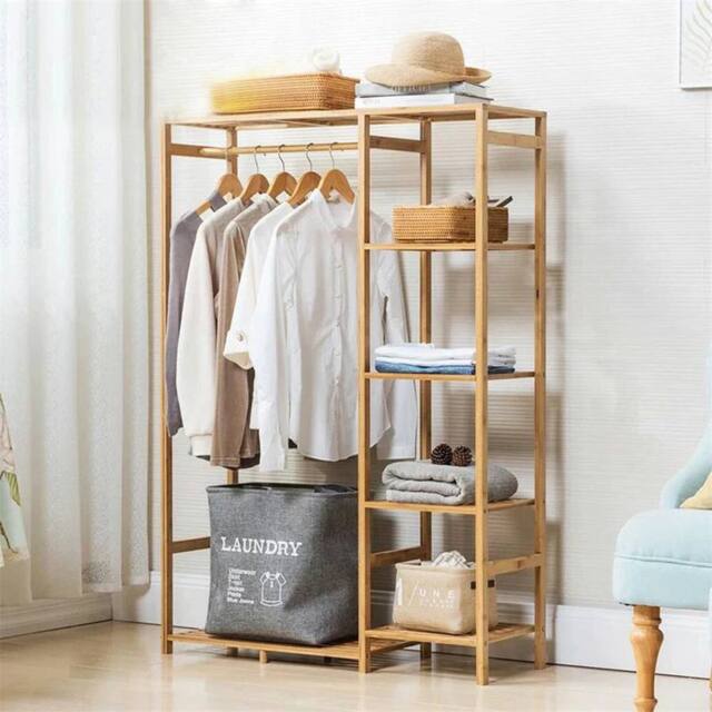 Kelvenix Wooden Clothes Garment Hanging Stand Shoe Rack in Brown - image 1