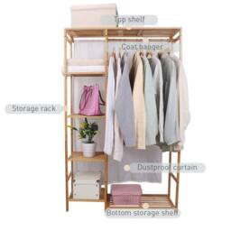 Kelvenix Wooden Clothes Garment Hanging Stand Shoe Rack in Brown - thumbnail 3