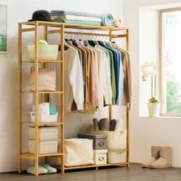 Kelvenix Wooden Clothes Garment Hanging Stand Shoe Rack in Brown - thumbnail 5
