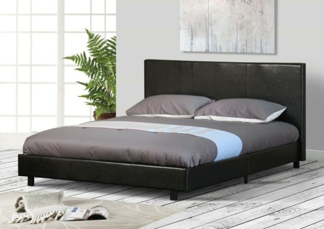 Comfy Living Ltd Modern Faux Leather Upholstered Bedframe in Black - Size: King - image 1