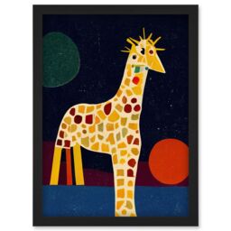 Artery8 Abstract Giraffe Surreal Cubism Artwork Framed Wall Art Print A4 in Black - thumbnail 1