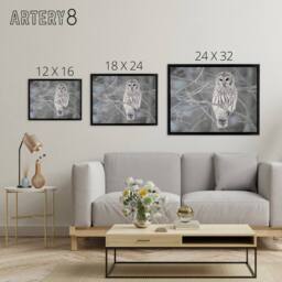 "Artery8 Barred Owl Strix Varia Bird On Branch Framed Canvas Wall Art Print in Grey - Size: W24"" x H32""" - thumbnail 4