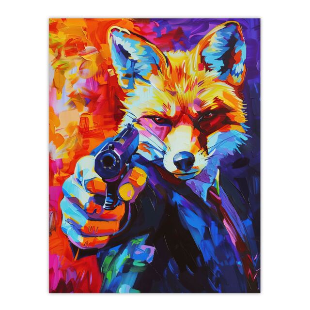 "Artery8 Fox Secret Agent Vibrant Conceptual Art Portrait Wall Art Print in Orange - Size: W24"" x H32""" - image 1