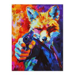 "Artery8 Fox Secret Agent Vibrant Conceptual Art Portrait Wall Art Print in Orange - Size: W24"" x H32""" - thumbnail 1