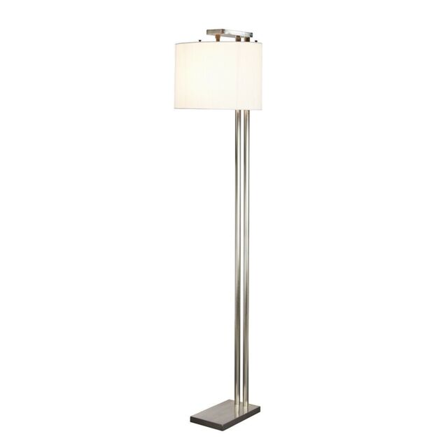 Loops Floor Lamp 2 Metal Columns White Shade Included Brushed Nickel LED E27 60W Bulb in Metallics