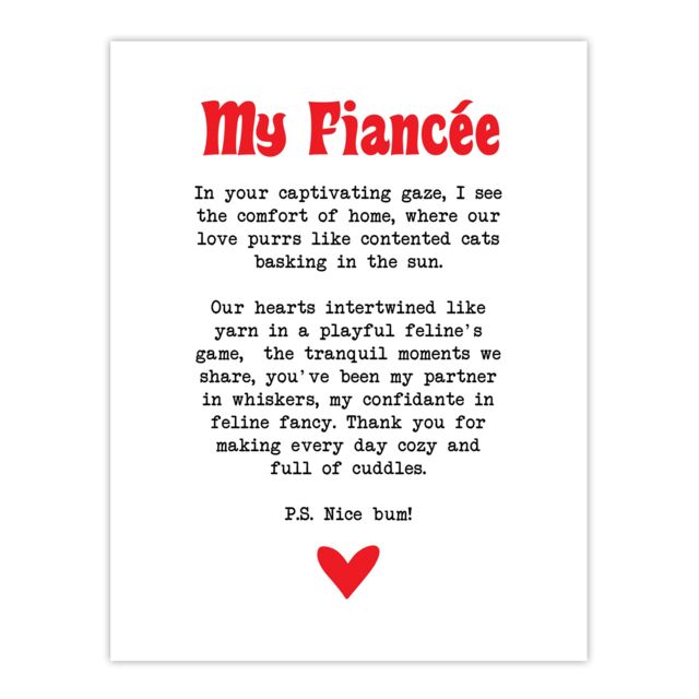 "Artery8 Love Poem Cat Lover Fiancée Romantic Poetry Fun Wall Art Print in White - Size: W24"" x H32""" - image 1