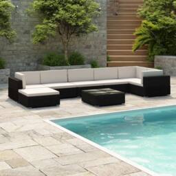 Berkfield Home Sturdy 8 Piece Garden Lounge Set with Cushions Poly Rattan Black - thumbnail 2