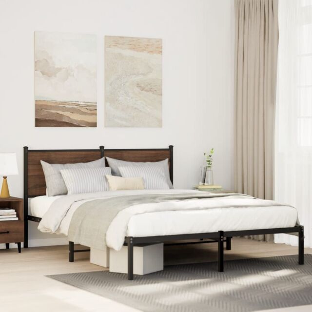 Berkfield Home Metal Bed Frame without Mattress Brown Oak 140x200 cm - image 1
