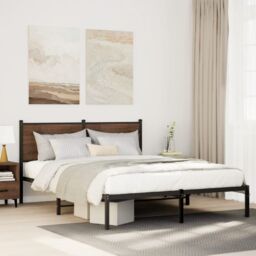 Berkfield Home Metal Bed Frame without Mattress Brown Oak 140x200 cm - thumbnail 1