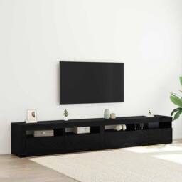 Berkfield Home 3 Piece TV Cabinet Set with LED Lights Black Oak Engineered Wood - thumbnail 2