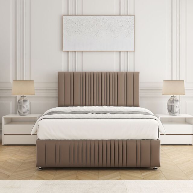 "BSSPOKE Rosie Plush Velvet Divan Bed Set 24"" Headboard & Mattress No Drawers in Bronze - Size: King" - image 1