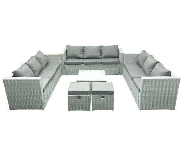 Fimous Rattan Garden Outdoor Furniture Set 11 Seater Rattan Garden Sofa Set with 2 Small Footstools Light Grey Mixed - image 1