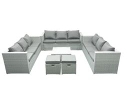 Fimous Rattan Garden Outdoor Furniture Set 11 Seater Rattan Garden Sofa Set with 2 Small Footstools Light Grey Mixed - thumbnail 2