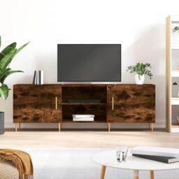 Berkfield Home TV Cabinet Smoked Oak 150x30x50 cm Engineered Wood in Brown - Size: 150 x 30 x 50 cm - thumbnail 1