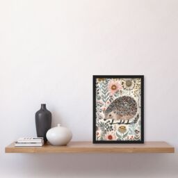 "Artery8 Hedgehog Flowers Artwork Rustic Woodland Floral Framed Art Print - Size: W12"" x H16""" - thumbnail 4