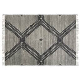 Wyld and Coco Off White and Black Geometric Cotton Wool Rug 160 x 230cm Tassels - Size: 160 cm x 230 cm - thumbnail 3