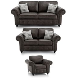 Furnishings For Less UK Oakland 3 Piece Sofa Suite 3 Seater, 2 Seater & Armchair Chesterfield Leather Air Tan in Grey - thumbnail 1