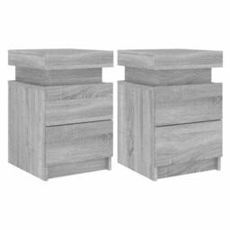 Berkfield Home Beautiful Bedside Cabinets with LED Lights 2 pcs Grey Sonoma 35x3 - thumbnail 3