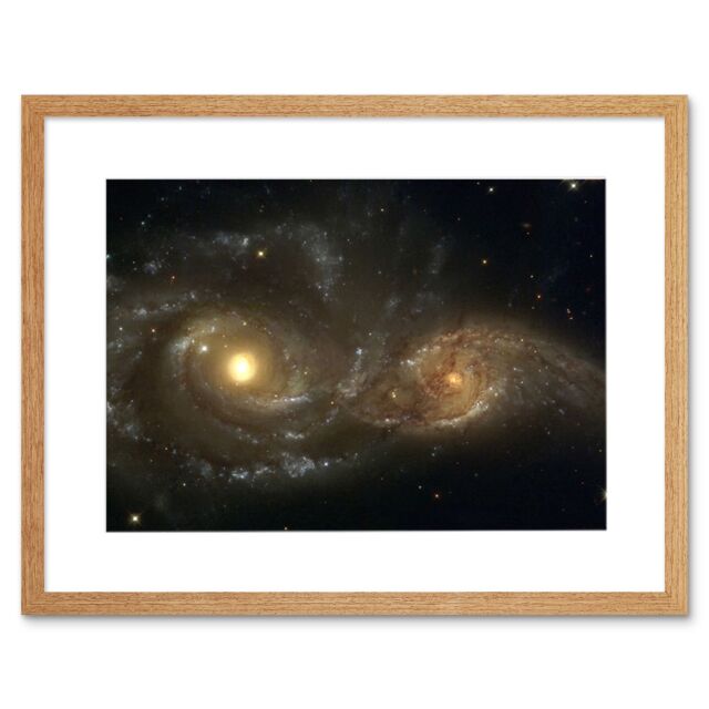 Artery8 Wall Art Print Hubble Space Astronomy Interacting Spiral Galaxies NGC 2207 & IC 2163 In Near Collision Cosmic Dance Artwork Framed 9X7 Inch - image 1