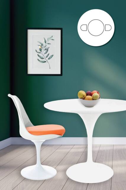 Fusion Living Tulip Set - White Medium Circular Table & Two Chairs with PU Cushion in Orange - image 1
