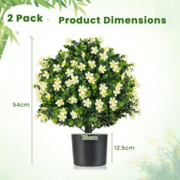 Gymax 2PCS Artificial Boxwood Topiary Ball Tree 54CM With Flowers & Pot in White - Size: 2 Pack - thumbnail 4
