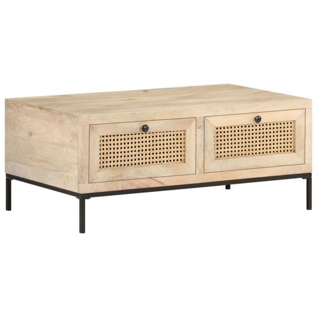 Berkfield Home Coffee Table 90x50x37 cm Solid Mango Wood & Natural Cane in Brown - Size: 90 x 50 x 37 cm - image 1