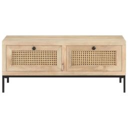 Berkfield Home Coffee Table 90x50x37 cm Solid Mango Wood & Natural Cane in Brown - Size: 90 x 50 x 37 cm - thumbnail 2