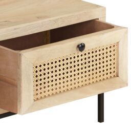 Berkfield Home Coffee Table 90x50x37 cm Solid Mango Wood & Natural Cane in Brown - Size: 90 x 50 x 37 cm - thumbnail 6