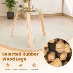 Gymax Round Glass Dining Coffee Table With Tempered Glass Tabletop Wood Base in Light Khaki - thumbnail 6