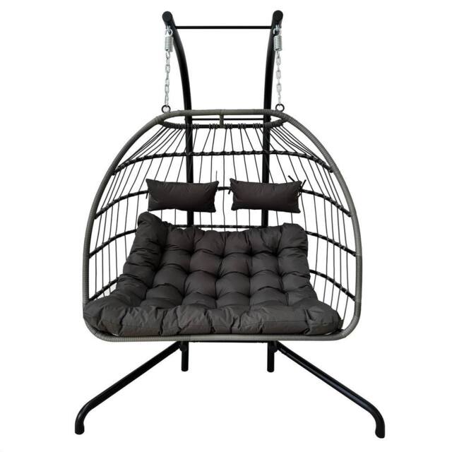OHS Double Hanging Egg Chair Folding Swing Seat Hammock Patio Garden in Charcoal - image 1