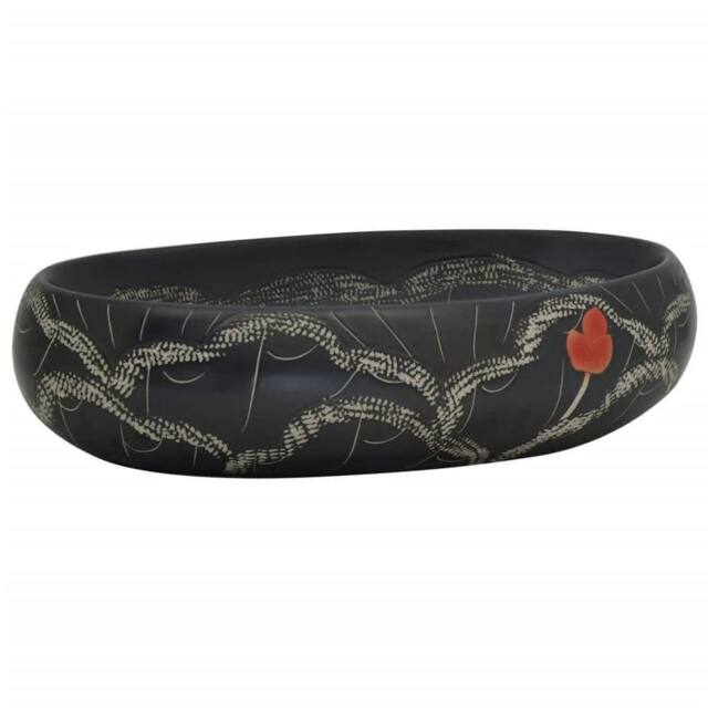 Berkfield Home Countertop Basin Black Oval 59x40x15 cm Ceramic - Size: 59 x 40 x 15 cm - image 1