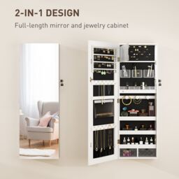 HOMCOM Door Hanging or Wall Mounted Jewellery Cabinet w/ Mirror in White - thumbnail 4