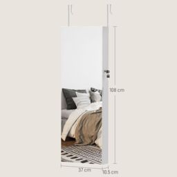 HOMCOM Door Hanging or Wall Mounted Jewellery Cabinet w/ Mirror in White - thumbnail 3