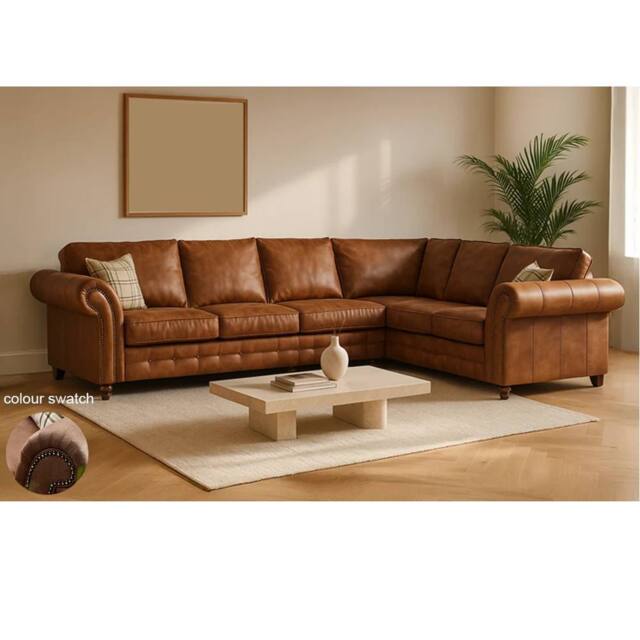 Furniture 786 Oakland Suede Leather 3c2 Corner Sofa in Brown