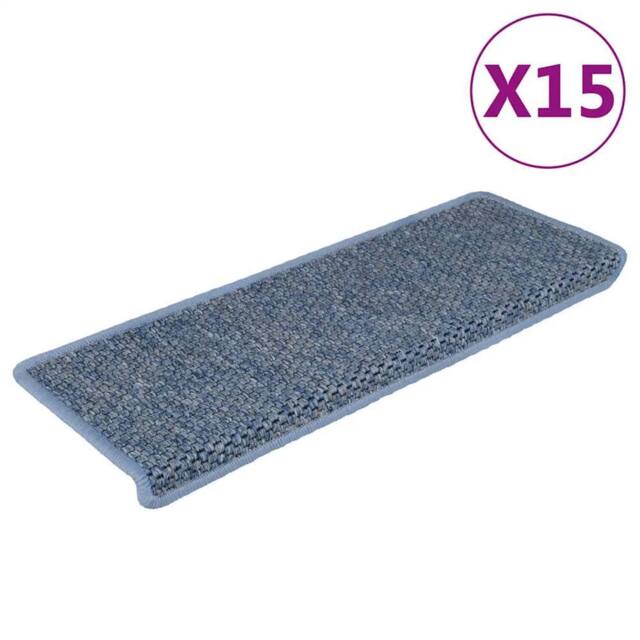 Berkfield Home Stair Mats Self-adhesive Sisal-Look 15 pcs 65x21x4 cm Blue - Size: Medium - image 1