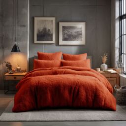 Snug City Teddy Bear Fleece Soft Cosy Duvet Cover + Pillow Case Set in Tangerine - Size: Single