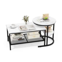 CASART 2PCS Coffee Table Nesting Set Detachable Faux Marble Side Table Set in Black - thumbnail 3