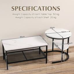 CASART 2PCS Coffee Table Nesting Set Detachable Faux Marble Side Table Set in Black - thumbnail 2