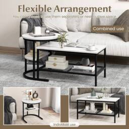 CASART 2PCS Coffee Table Nesting Set Detachable Faux Marble Side Table Set in Black - thumbnail 4