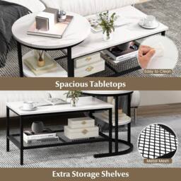CASART 2PCS Coffee Table Nesting Set Detachable Faux Marble Side Table Set in Black - thumbnail 5