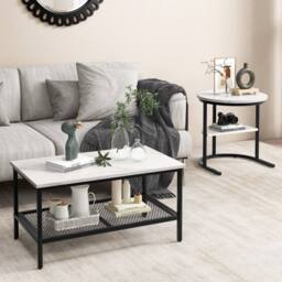 CASART 2PCS Coffee Table Nesting Set Detachable Faux Marble Side Table Set in Black - thumbnail 7