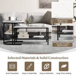 CASART 2PCS Coffee Table Nesting Set Detachable Faux Marble Side Table Set in Black - thumbnail 6