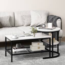 CASART 2PCS Coffee Table Nesting Set Detachable Faux Marble Side Table Set in Black - thumbnail 8