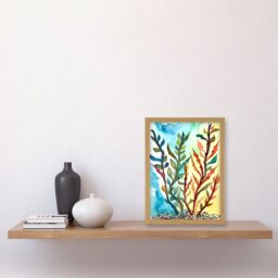 Artery8 Seaweed Sea Floor Folk Art Artwork Framed Wall Art Print A4 in Light Oak - thumbnail 2