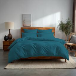 Snug City Plain Dyed Easy Care Polycotton Duvet Cover & Pillowcase/s Set Bed Linen in Teal - Size: Double