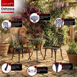 Centurion Supports OSHOWA Garden & Patio Table & 2 Chairs Aluminium Bistro Set in Black - thumbnail 4